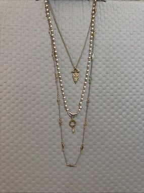 Source Unknown Gold and Ivory Multi-Layered Pendant Necklace